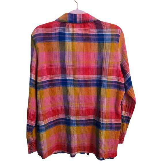 Soft Surroundings Sansonne Plaid Embroidered Button Front Shirt Size L - Picture 3 of 8